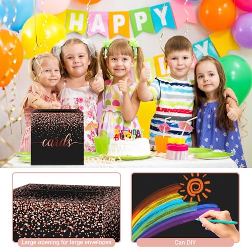 Image of 1 Pack Black and Rose Gold Card Box for Party, 8.7 inch Black Gift Card Box Money Box for Birthday, Wedding, Baby Shower, Retirement, Anniversary, Bridal Shower, Raffle Ticket
