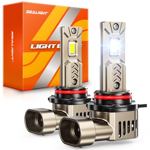 Image of SEALIGHT 9012 /HIR2 Light Bulbs, 10X 45000LM Super Brighter, 6500K Cool White HIR2 /9012 LED Bulb with Cooling Fan, 1:1 Mini Size, 3MIN Plug N Play, Pack of 2