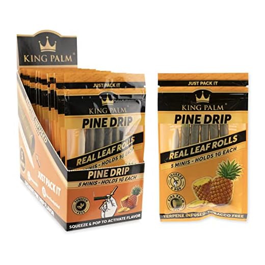 King Palm Mini Sized Cones - 15 Packs, 5 Rolls Per Pack - Terpene Infused - Squeeze & Pop Pre Rolls - Organic Flavored Pre Rolled Cones - King Palm Flavors Pre Rolls - (Pine Drip)