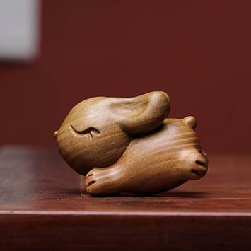 Handmade Wooden Rabbit Bunny Easter Bunny Figurine Animal Carving Statue Office Desk Study Room Home Decoration Running Bunny Small