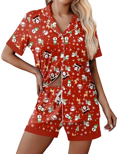 Image of Ekouaer Womens Button Down Pajamas Set Short Sleeve Sleepwear 2026 Summer Soft 2 Piece Lounge Sets