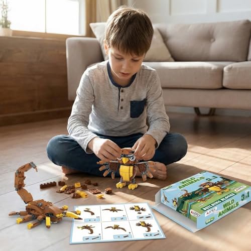 Image of Apex 3-in-1 Wild Animal Building Blocks Toy Set- Build Owl, Hawk or Scorpion | 194 PCS Creative Construction Bricks | STEM Educational Toy for Kids Ages 6+