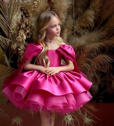 Flower Girl Dress Satin Toddler Short Girl Pageant Dresses for Girls Sleeveless A Line Birthday Party Dress with Bow2