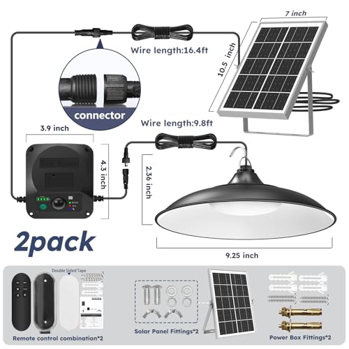 Image of Solar Shed Lights Indoor Outdoor, 3200LM Motion Sensor Pendant Light Daytime Available with Remote & Button Control, IP65 Waterproof 4 Lighting Modes for Barn Garage Gazebo Chicken Coop Shop - 2 Pack