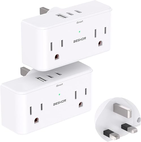 Miniatura 8 de Paquete de 2 Adaptador de enchufe de viaje europeo adaptador de enchufe internacional con 3 tomacorrientes 3 puertos de carga USB 2 USB C adaptador