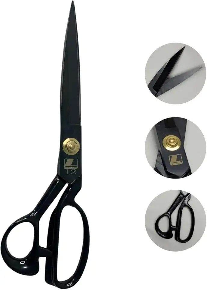 Tesoura Alfaiate Costura Reforçada Titanium Profissional 12" Artesanato Teflon Cortar Tecido Aço Alemão Crina de Cavalo Tapeceiro