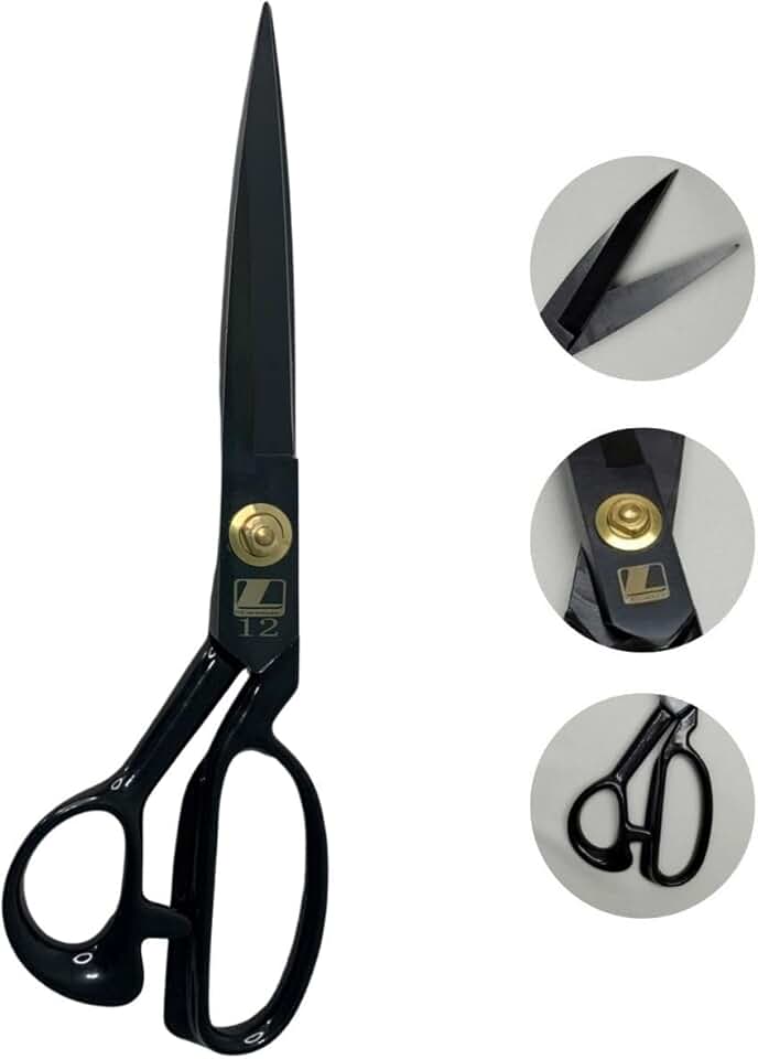 Tesoura Alfaiate Costura Reforçada Titanium Profissional 12" Artesanato Teflon Cortar Tecido Aço Alemão Crina de Cavalo Tapeceiro