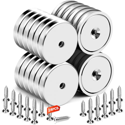 Image of DIYMAG Magnets with Countersunk Hole,1.26 Inch 110LBS 24 Pack | Heavy Duty Magnet Rare Earth Neodymium Strong Round Base Cup and Stainless Screws for Refrigerator,Office,Craft