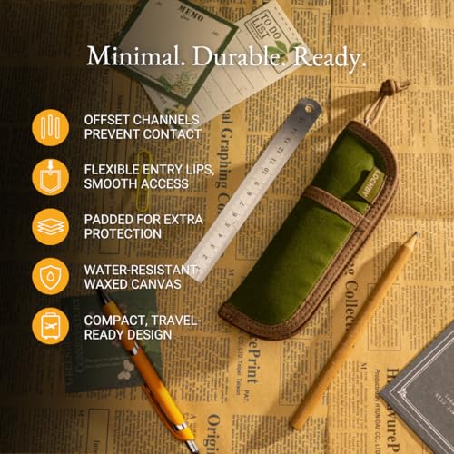 Image of LOCHBY Duo Pen Pouch | Slim and Elegant Pen Pouch, Durable Waxed Canvas, Lightly Padded for Fountain Pen and Mechanical Pencil, Compact Design Holds 2 Pens, for Everyday Carry