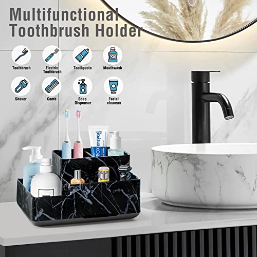 Electric Toothbrush Holder For Bathroom, Plastic Bathroom Countertop Organizer Compartment, Vanity Organizer Tray,Countertop Organizer Box, Kids Desk Organizers And Storage,Black Marble Pattern #TOP2