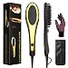 Hair Straightener Brush: Curly/Natural Hair Straightening Brush For Women, For All Hair Types and Lengths-Non Damage Ceramic Plates with Anti-Scald Feature-Adjustable Temperature (golden)