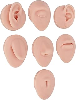 Piercing Practice Model, Reusable Elastic Silicone Piercing Practice Body Parts with Acrylic Stand, Piercing Practice Kit with Eye, Nose, Mouth Model, Tongue, Navel and Ear Model (Medium Skin Color)