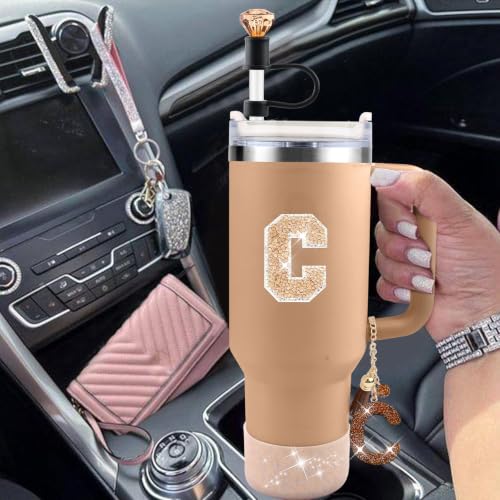 Hpebl 6PCS Brown for Stanley Cup Accessories Set 30/40 OZ Bling Rhinestone Initials Charms for Stanley Decorations Tumbler Accessories Including Diamond Straw Topper, Spill Stopper(Letter A) - image 6