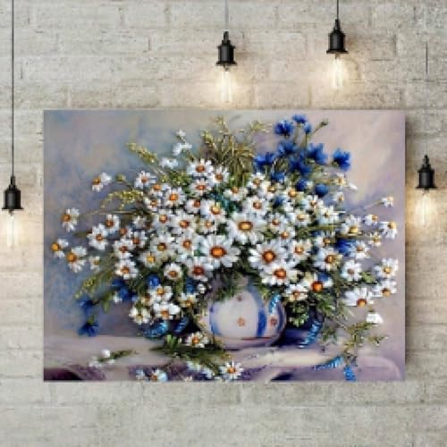 Tableau chic bleu daisy en impression sur toile haute définition 50x70cm