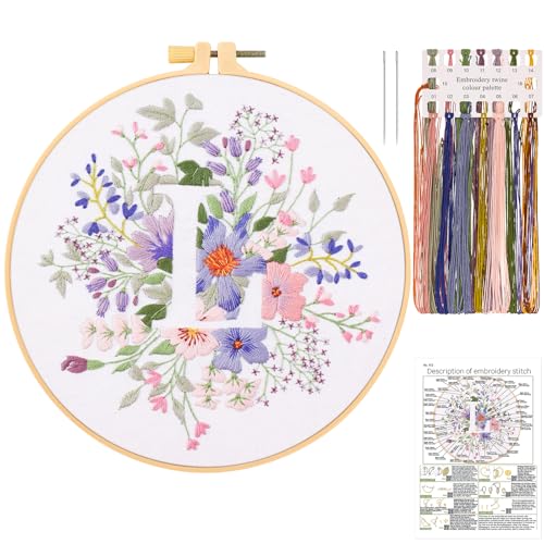 JSRQT Kit Ricamo Principianti con Lettera L, Punto Croce Manuale Kit Strumenti, Telaio, Ago e Fili