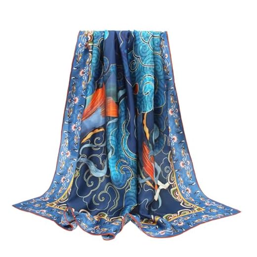 ANDANTINO Cachecol 100% Seda Pura De Amoreira, 43" Grande, Quadrado, Leve, Lenço Cabeça E Xale – Faixas Cabelo Femininas Com Embalagem Para Presente (Marrom Azul)
