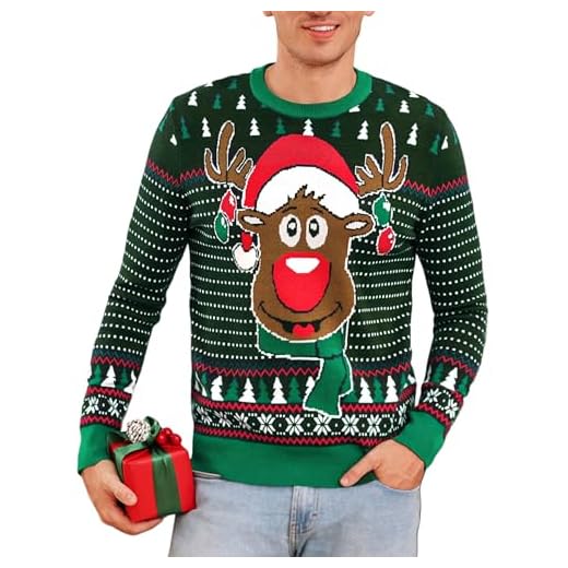 Leversic Suéter Navidad Hombre Jerseys de Invierno de Cuello Redondo Suéter de Reno Jerseys Navidad Suave de Manga Larga(Verde,XXL)