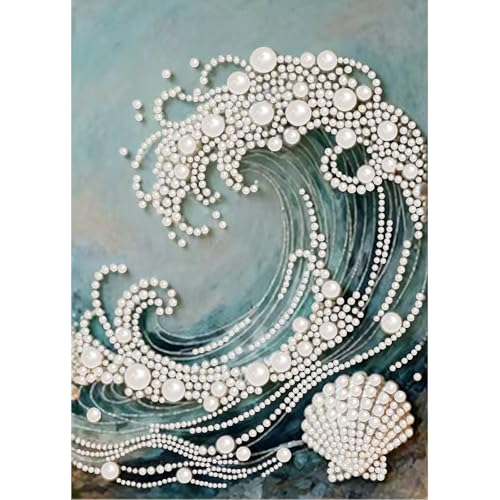 Diamond Art Kits for Adults with Pearls DIY Pearl & Diamond Painting Art Kit Gem Bead Art Craft for Adults & Beginners Handmade Pearl Painting for Home Wall Decor Gift for Mothers Day(Wave)