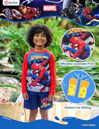 Image of Disney Marvel Spiderman Swimsuit Rash Guard Shirt & Swim Trunks Stitch Boys Swim Set UPF 50+ Summer Kids Bathing Suit 3M-13T