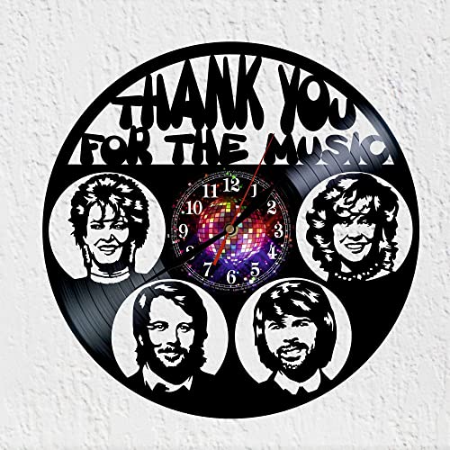 VINY WOODY Swedish Pop Music Group Vinyl Record Clock, Black/White