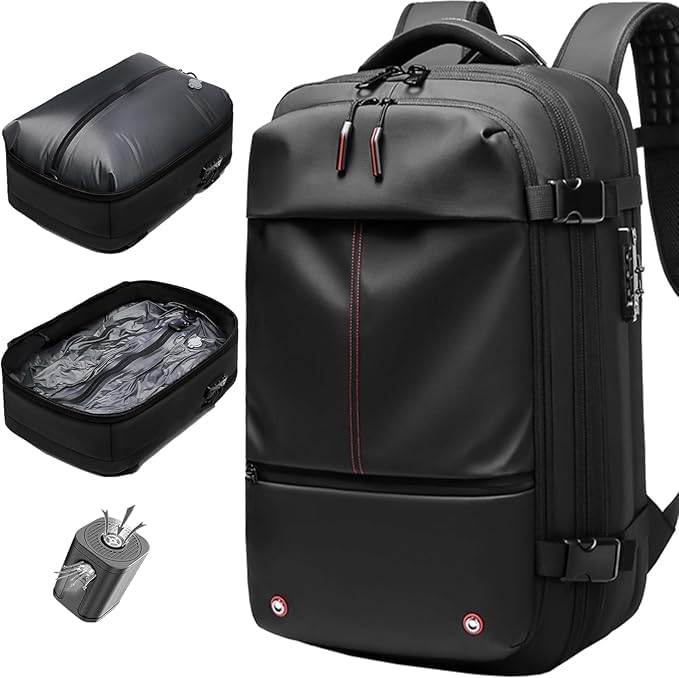 Meyaar Vacuum Compression Travel Backpack for Airplane, 60L Expandable, Anti-Theft, 17.3 inch Laptop Backpack With TSA Lock, Business Backpack Carry-On Luggage