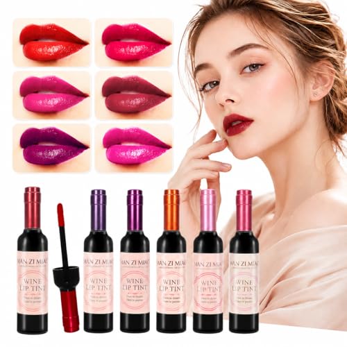 RoseHer Wine Lip Stain Set for Women 6 Colors Lip Stain Long Lasting Waterproof and Smudge Proof Transfer Resistant Lip Tint Stain Collection Lightweight Natural Matte Lip Color Tinta Para Labios