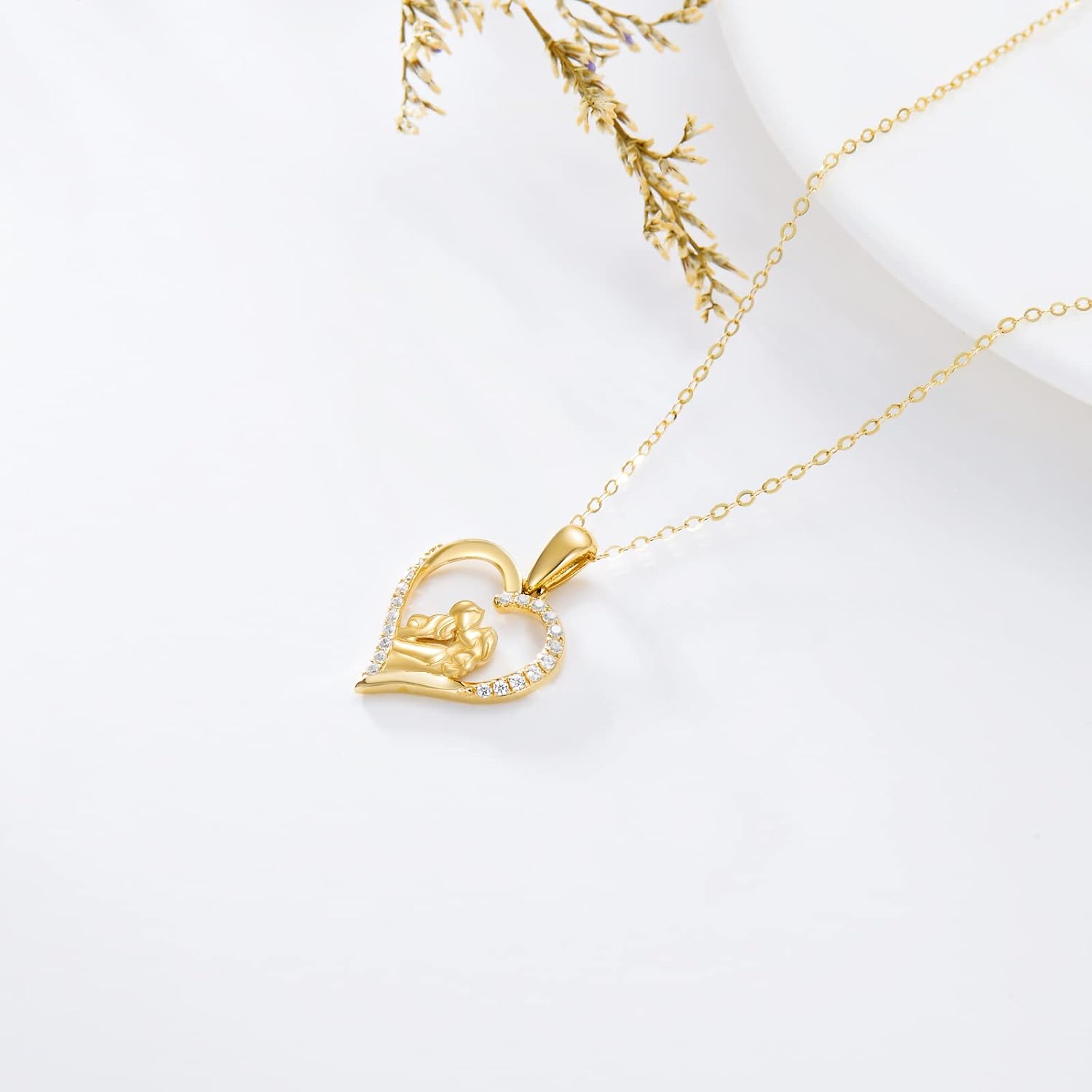 14K Solid Gold Mom Necklace for Women Mother and Daughter Love Heart Pendant Necklace Jewelry Gift for Mothers Day Birthday - Image 4