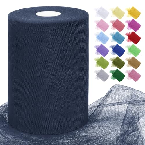 Uiopa Rollo de Tul Azul Marino 15cm x 91m Tela de Tul Decorativa Malla Poliéster Cinta Tela para Falda Tutú, Envolver Regalos, Cumpleaños, Fiesta, Boda, Manualidades