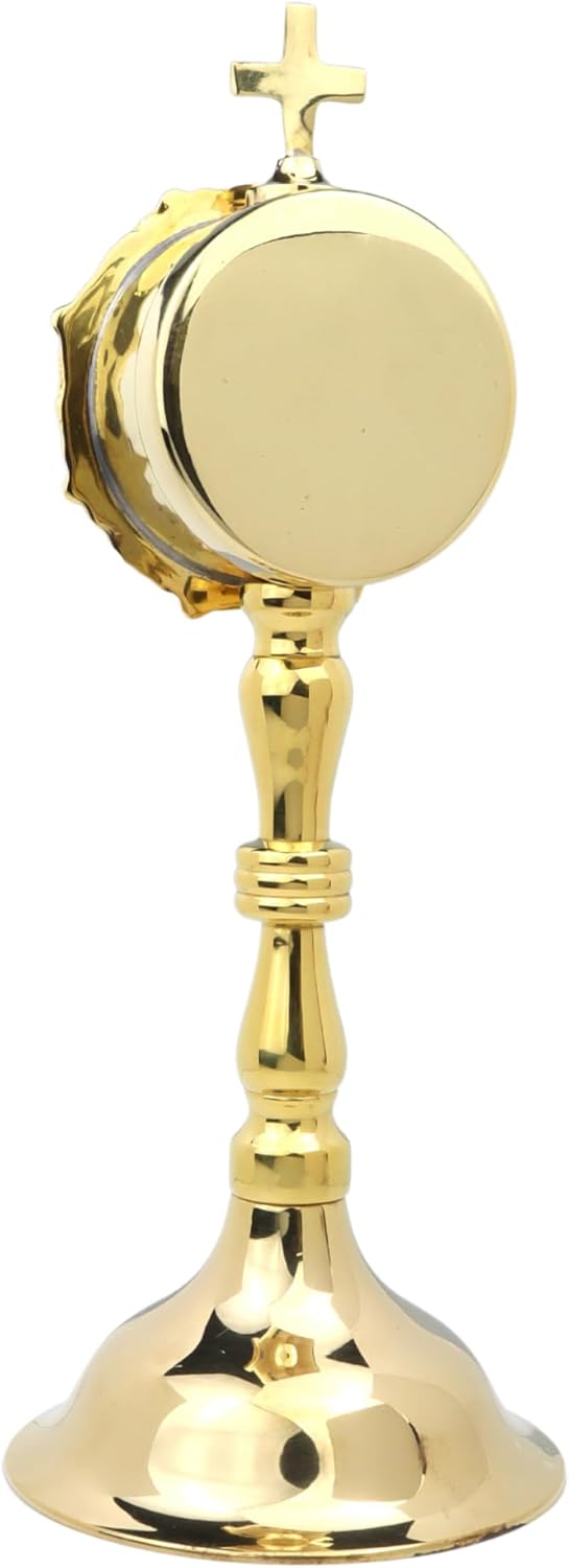 Needzo Mini Brass Reliquary, High Polished Sacred Relic Holder, Catholic Church or Home Decoration, 8 x 3 Inches
