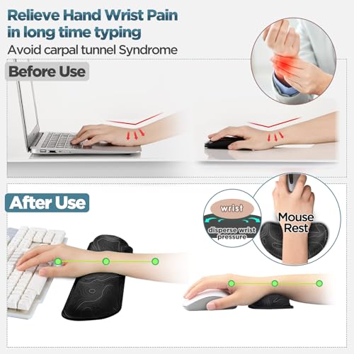 Image of Gimars Enlarge Silky and Superfine Fabric Gel Memory Foam Keyboard Wrist Rest Set, Ergonomic Keyboard Mouse Wrist Support for Typing Pain Relief, Comfort for Office, Gaming, Computer-Map Pattern