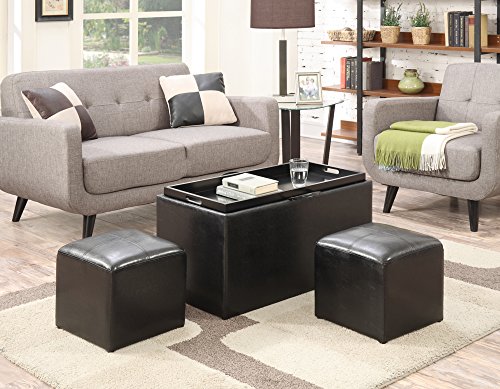 Convenience Concepts Designs4Comfort Sheridan Storage Bench W / 2 Side Ottomans, Black #TOP1