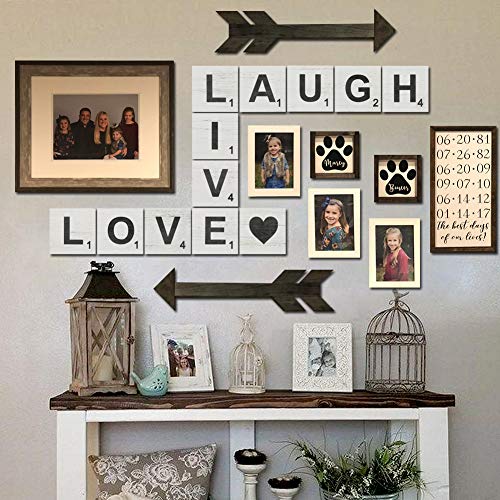 Tenxvi Designs Large Rustic Crossword Tiles For Wall Decor - Live, Laugh, Love - Big Decorative Square Wooden Letters For Wall Art, Farmhouse Kitchens, Living Rooms, Bedrooms - 5" X 5" #TOP4
