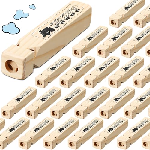 Lenwen 24 Pcs 7.4\" Wooden Train Whistles for Kids 4 Tones Train Themed Party Favors Noisemaker Toys for Birthday Party Carnival Prize Educational Game