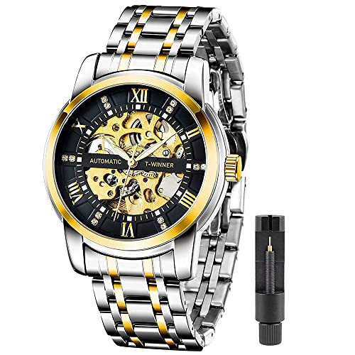Tiong Fashion Mens Wacthes Transparent Automatic Mechanical Watch Stainless Steel