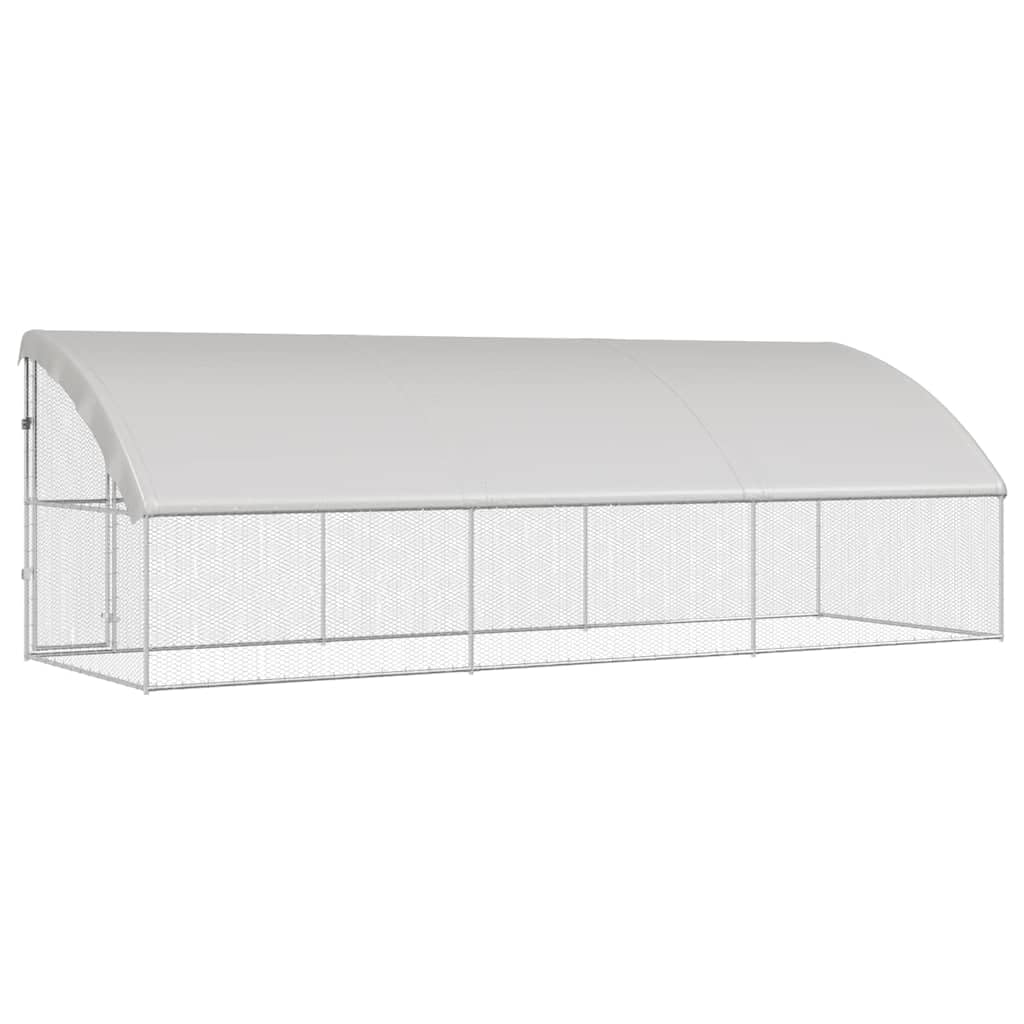Gabbia per polli, 3 pezzi, argento, in acciaio zincato, 600 x 200 x 200 cm, con tetto impermeabile, richiudibile, resistente alle intemperie, per esterni, protezione e recinzione per pollame e