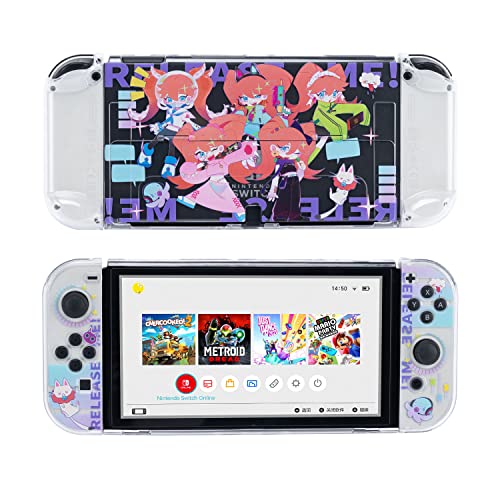 ENFILY Cute Soft Shockproof Cyber Girl Case Dockable Cover Case Compatible with Nintendo Switch OLED