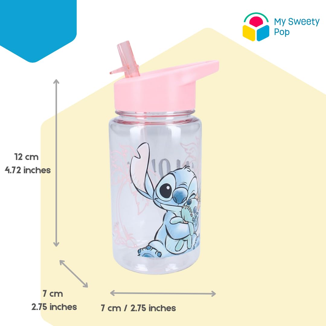 My sweety pop, Stitch Plastic Water Bottle, For Children, Nursery, Preschool, School, Holiday, Meal, 12cm, 450ml, Hydration - Image 2