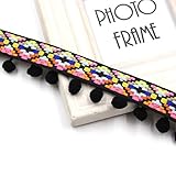 Material: Polyester Yalulu 5 Yards Retro Pom Pom Pompom Bommelborte Lace Spitze Quaste Trim Band für DIY Fertigkeit Nähen Zubehörteil Dekorieren (Schwarz)