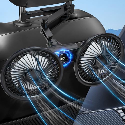 Rechargeable Car Fan for Backseat Kids Baby, Battery Powered USB car seat Fans with LED Display, Powerful 3 Speeds 360° Rotation Dual Head headrest Air Cooling fan for Vehicle SUV Truck Sedan by Trustnice - Used condition - US$15.99