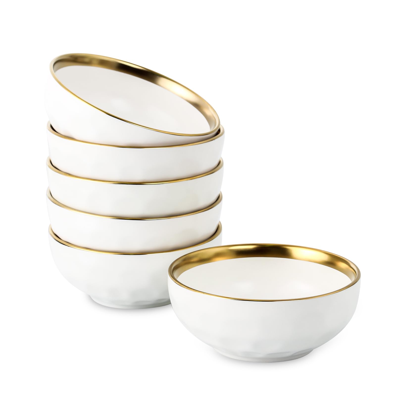 vicrays Ceramic Salad Bowls Set for Kitchen, Serving - 24 Ounce Soup Bowls, Pasta Bowls, Chip Resistant, Dishwasher Safe, NOT Microwave Safe, Fluted, Stoneware, Set of 6 (White with Golden) — image 1