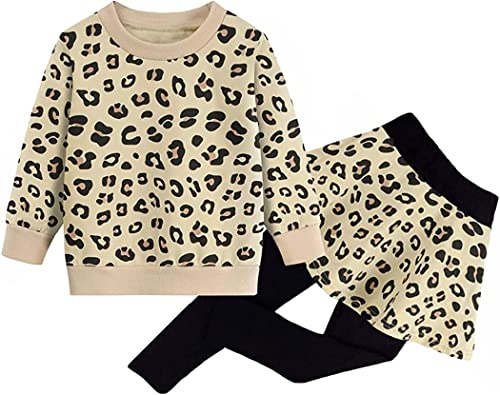 Little Hand Ensemble Fille 2pc Sweatshirt à Manches Longues et Pantalons Jupe Longues Vêtements de Sport Impression léopard Âge 8-9 Ans Cover