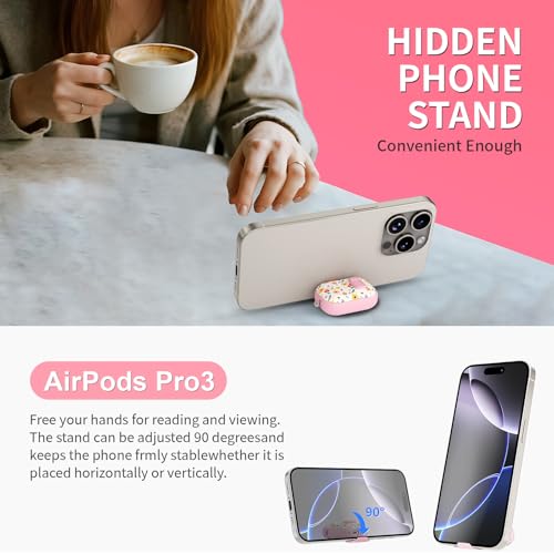 Image of for AirPods Pro 3 Case with Lock & Phone Stand,Cute Floral Pattern Style | PC & TPU Dual Layer Protective Cover with Keychain & Cleaner Pen for Apple AirPod Pro 3rd Generation Women(Bin Chrysanthemum)