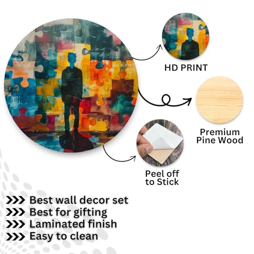 Image of RADIQORE Set of 11 Designer MDF Wooden Wall Hanging for Home Decoration | Office | Gift | Wall Decor Hanging Items | Wall Art | Living Room | Bedroom (abstract)