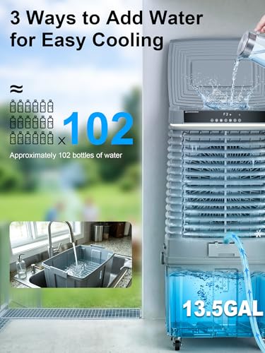Image of Uthfy Swamp Cooler Air Conditioner with Water Tank, Evaporative Air Cooler With 3 Speeds, 3 Modes, Led Light，Remote Control for Indoor Room Garage Use