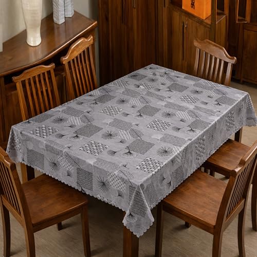 Image of Dakshya Industries PVC Waterproof Table Cover 6 Seater 54x78 Inch - Washable Oil & Stain Resistant Dining Table Cover (Grey)