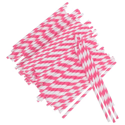 100 pitillos de papel rayados color rosado 20 cm miniatura 1