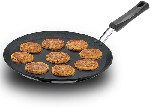 Hawkins Futura 30 cm Flat Tava, Non Stick Tawa with Plastic Handle, Tawa with Rim, Pancake Pan, Flat Pan, Black (NFT30P)