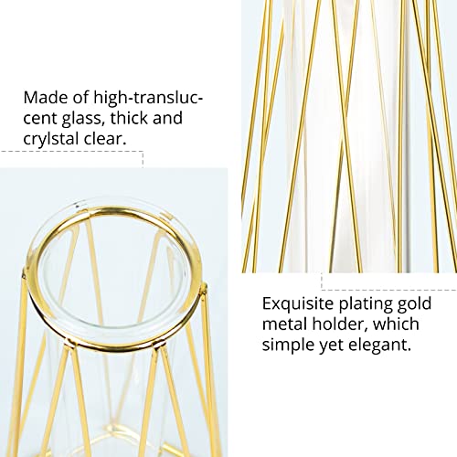 Luzoga Gold Vase Decorative Living Room Geometric Glass Vase With Metal Stand, Gold Clear Glass Vases For Office Centerpieces (8.7" Height) #TOP3