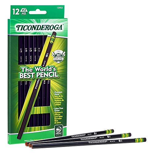 Ticonderoga Pencils, Wood-Cased Graphite, #2 HB Soft, Black, 1 pack of 12 count(13953)