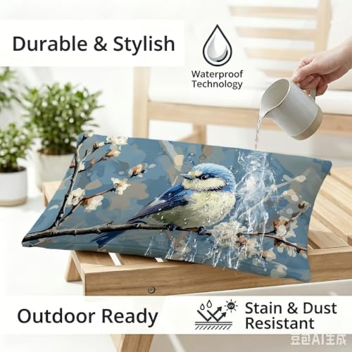 Housse de coussin extérieur imperméable déperlante double face motif oiseau - 3